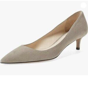 YDN Women Low Kitten Heel Pumps Pointed Toe Dress Shoes for Office Grey Shoes